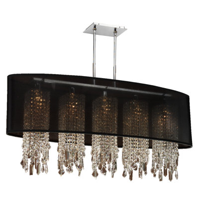 Luminaire suspendu linéaire à 5 lumières pour îlot de cuisine avec détails en cristal Kenlee