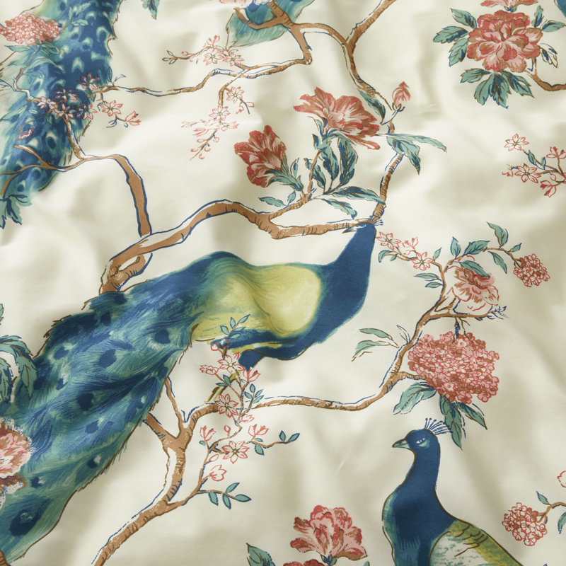 Majestic Peacock Bird Floral Cotton Duvet Cover Set
