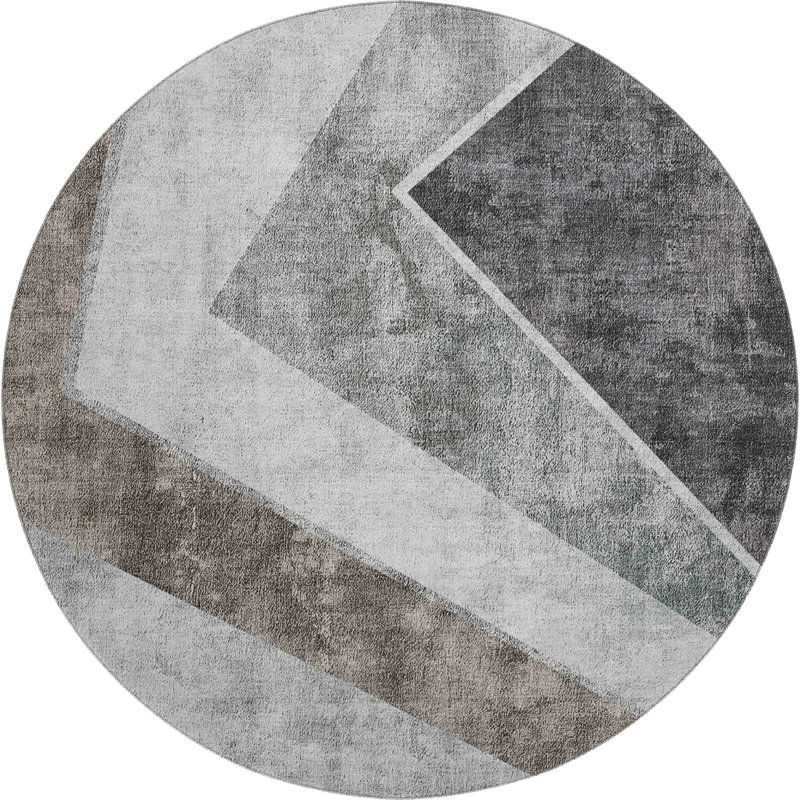 Premium Machine Washable Prisco Gray Rug, Round 8'