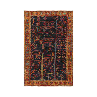 Rug & Kilim’s Tribal Rug In Navy Blue, With Colorful Floral Patterns