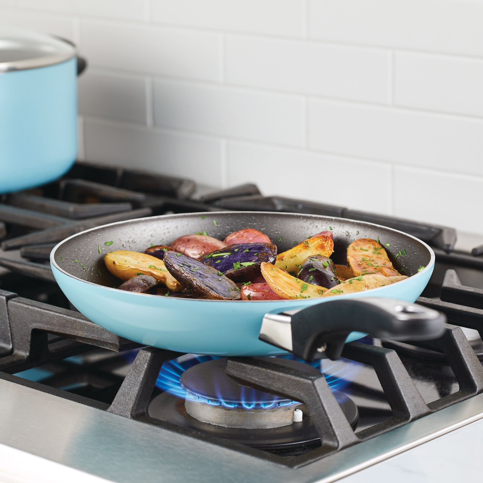 High Performance Cookware Pots and Pans Set, 17 Piece, Aqua