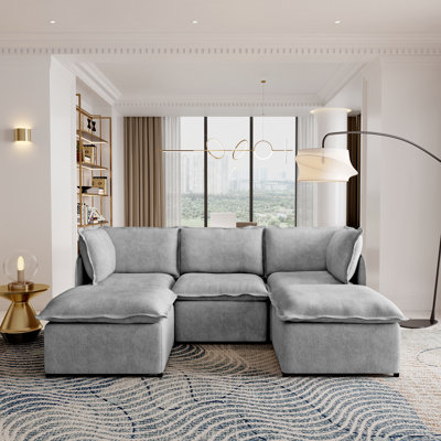 5-Piece Modular Slipcover Sectional Sofa Set, Customizable Large Sectional Sofa With Lightweight Iron Frame & Ottoman