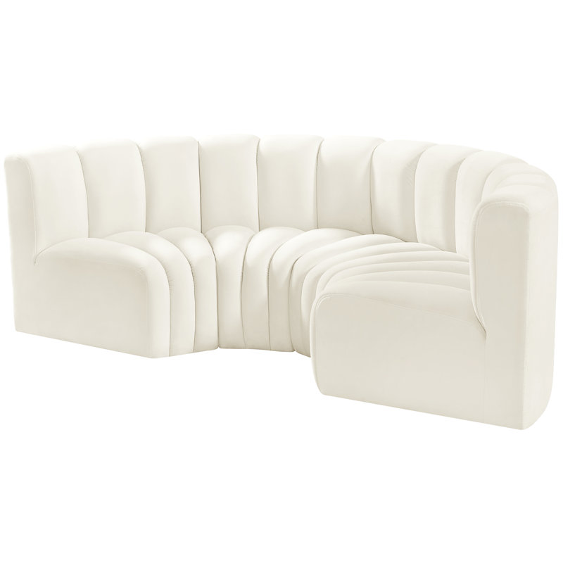 Hiten Upholstered Curved Sectional Reversible, Cream Velvet