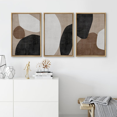 Color Blocks " Mid Century Modern Geometric Block Abstract Shape Illustration Modern Decor Multicolor Relax Calm " 3 - Pieces