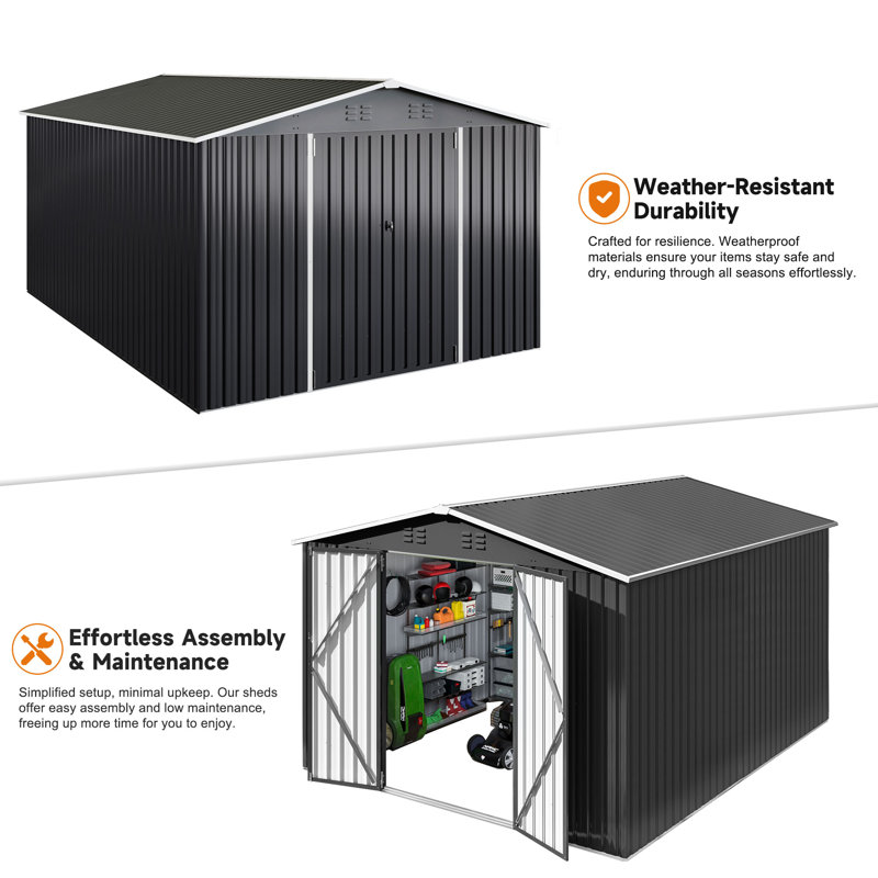 Polar Aurora 10 x 14 FT Black Metal Outdoor Storage Shed with Updated Frame