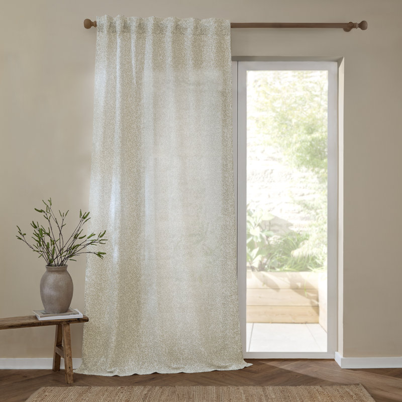 Perrie Leaf Sheer Single Curtain Panel, 290cm Width x 250cm Drop, White