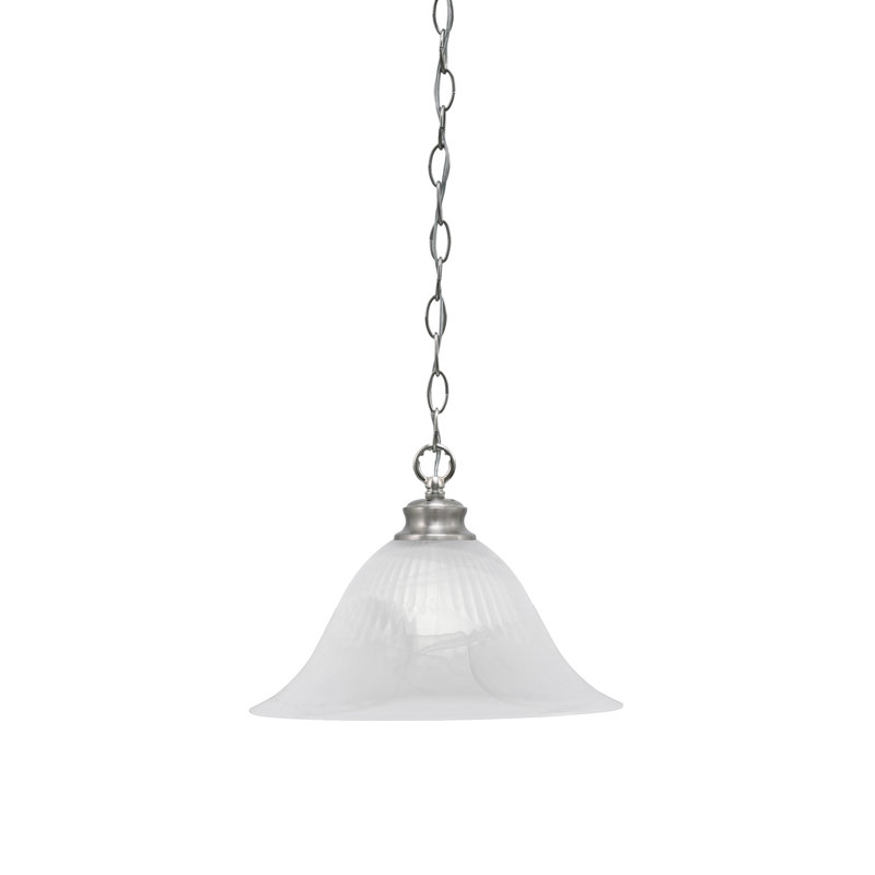 Luminaire suspendu en chaîne avec verre tourbillon blanc albâtre de 14 po, Nickel brossé