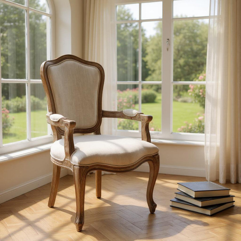 45cm H Linen Upholstered King Louis Back Armchair in Grey