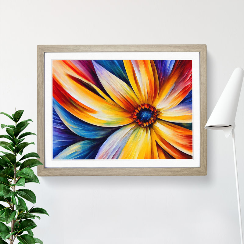 XH1022-6596X Painted Daisy Flower Vol.2 Abstract 1 Piece Single Picture Frame Painting, 34cm H x 46cm W x 2cm D, Oak Framed