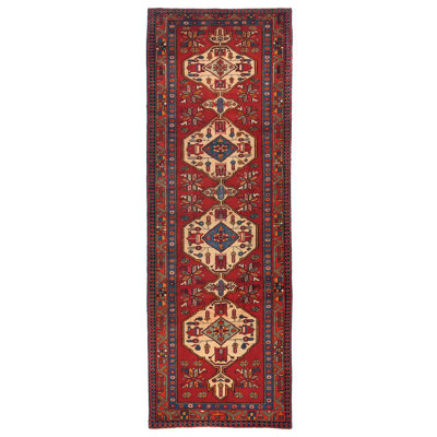 One-of-a-Kind Red Tribal 3'5X10 Oriental Area Rug