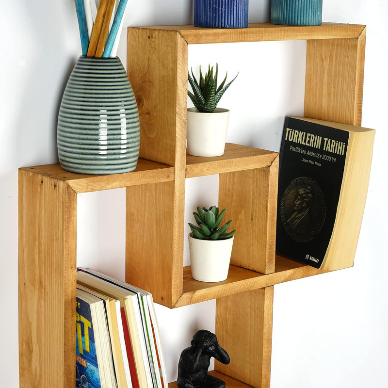 Square Wall Shelves – Handmade Rustic Farmhouse Wall Mounted Organizer - Cherry, Red Wood