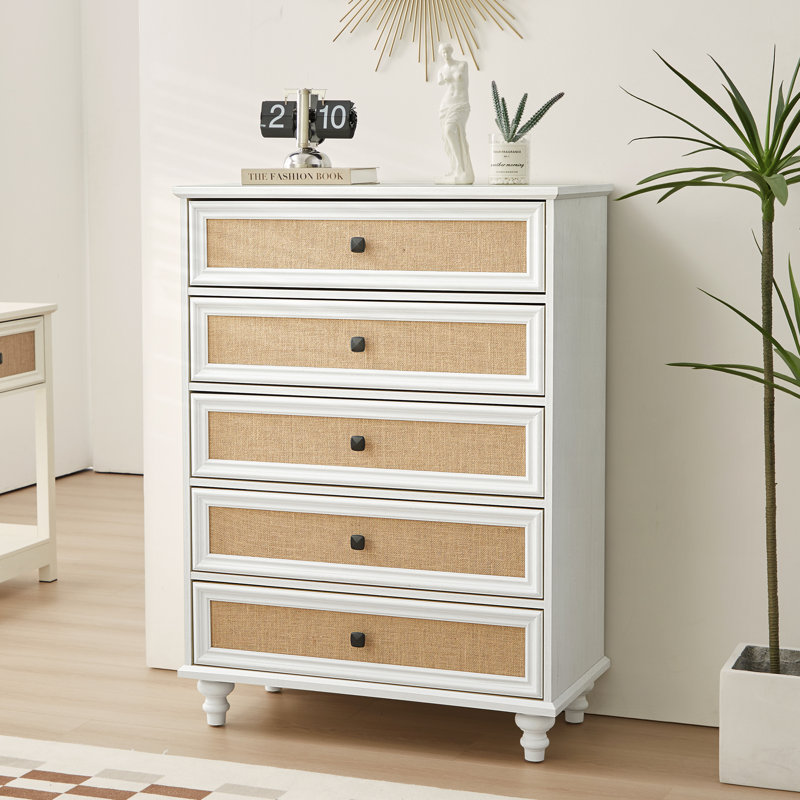 Commode décorative 5 tiroirs, Beige