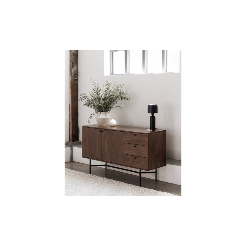 Sarom 58" Dark Brown Acacia Wood Sideboard with Industrial Legs