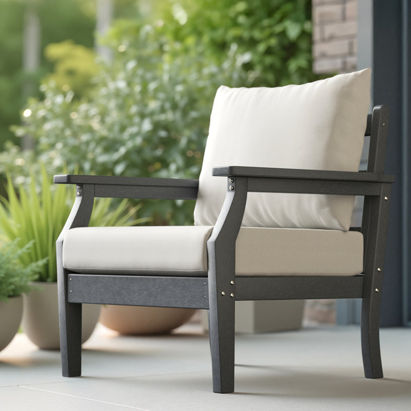 Outdoor HDPE Club Chair with Sunbrella Cushion Covers, Charcoal