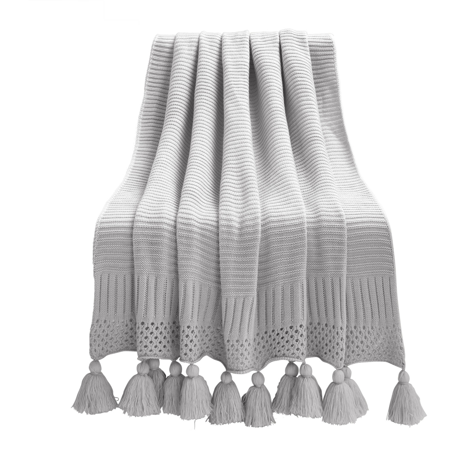 Shafira Plastic / Acrylic Knitted Throw Blanket, Light Gray