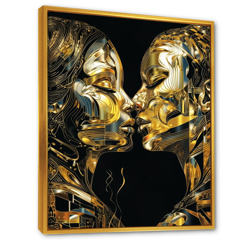 Acrylique Couple qui s'embrasse III - Impression sur toile de marbre abstrait, H 32 po x l 24 po x P 1 po