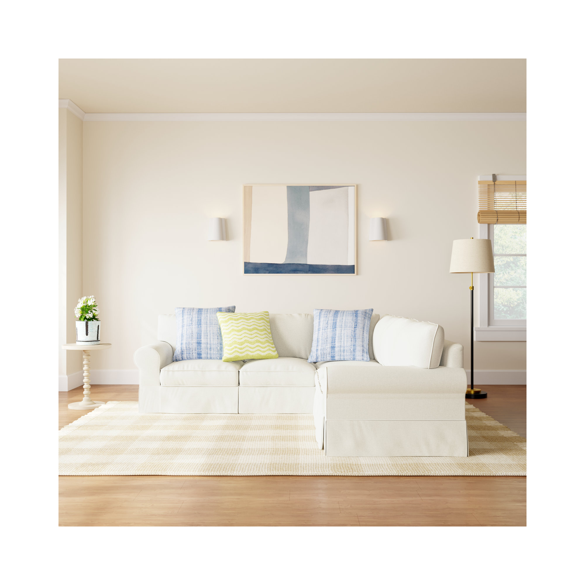 Amari Upholstered L-Sectional, Classic Bleach White Twill, Right Hand Facing