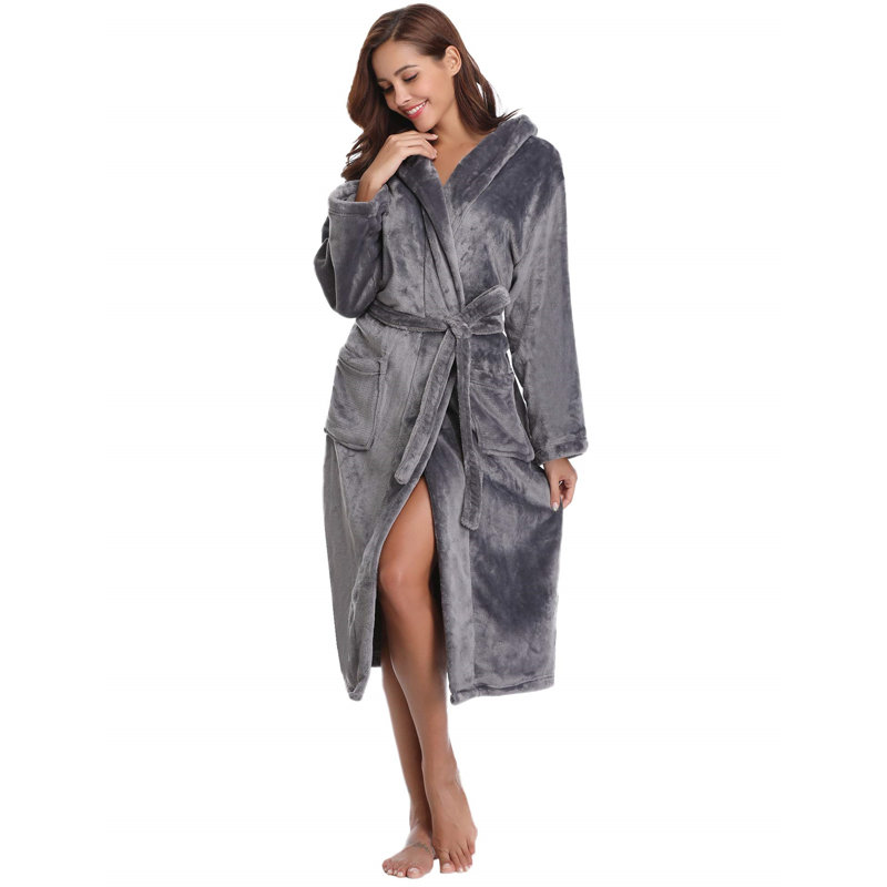 Jarom Flannel Mid-Calf Bathrobe, M, Grey