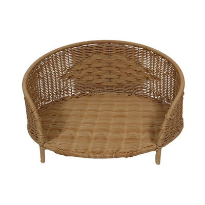Handwoven Wicker Wlosinska with Raised Edge, Cozy Rattan Sofa Style Cat and Dog Bed for Indoor Use