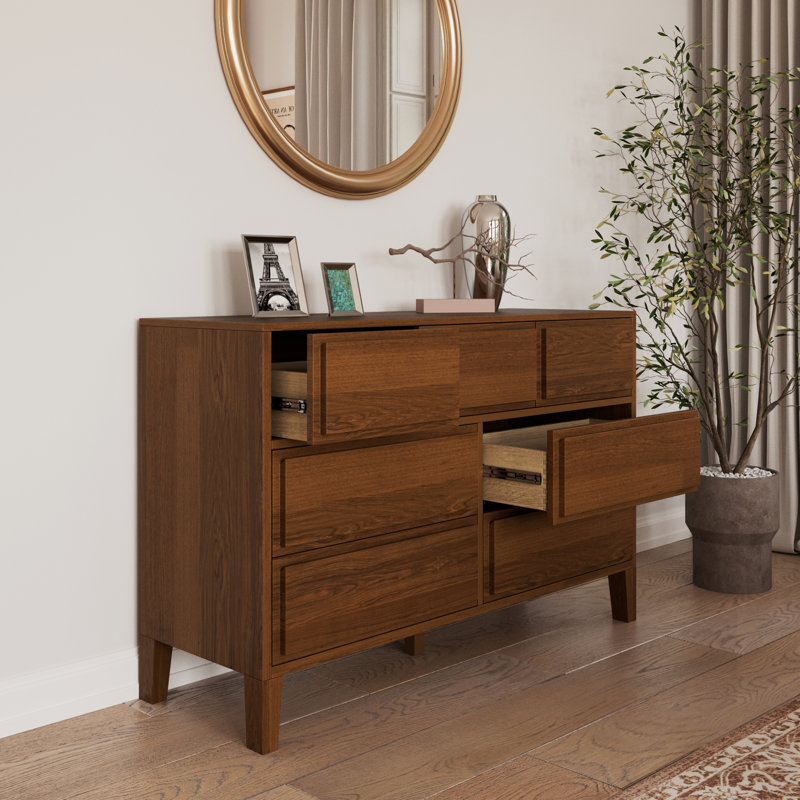 Ariana 55.8" W Solid Wood 7-Drawer Dresser, Dark Walnut