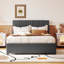 Lit plateforme double tapissier pleine grandeur avec 2 tiroirs et 1 lit gigogne simple, tête de lit classique, gris-2104585292-2104585295