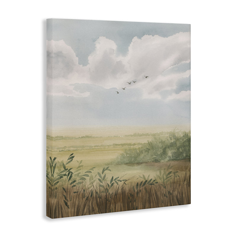  Oiseaux qui volent au-dessus de campagne, art mural par Grace Popp, H 20 po x l 16 po
