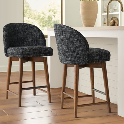 25.5" Swivel Upholstered Counter Stool With Solid Wood Legs