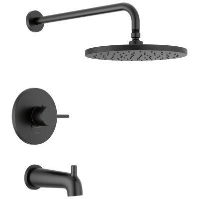 Modern 14 Series Round Rain Bathtub and Shower Faucet Set, Rainfall Matte Black Shower Head and Handle Set, Valve Trim Kit, 10 Inch, Matte Black (Valve Not Included)