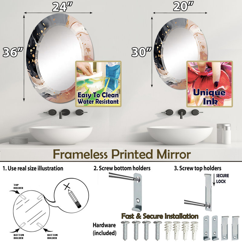 Tatoro - Miroir mural moderne ovale, 30 po x 20 po