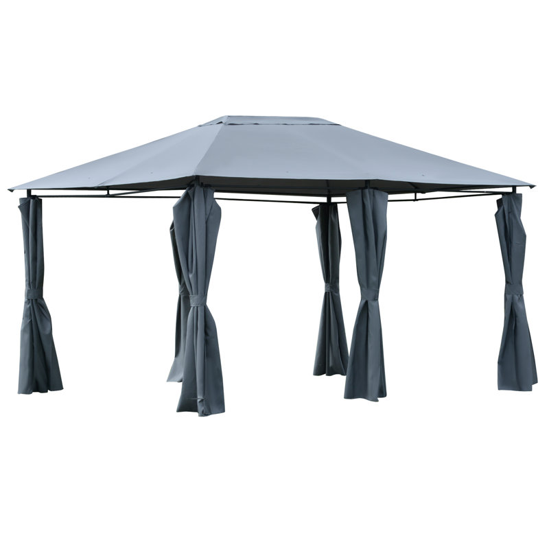 Steel Patio Gazebo, Gray, 104.4" H x 156" W x 120" D