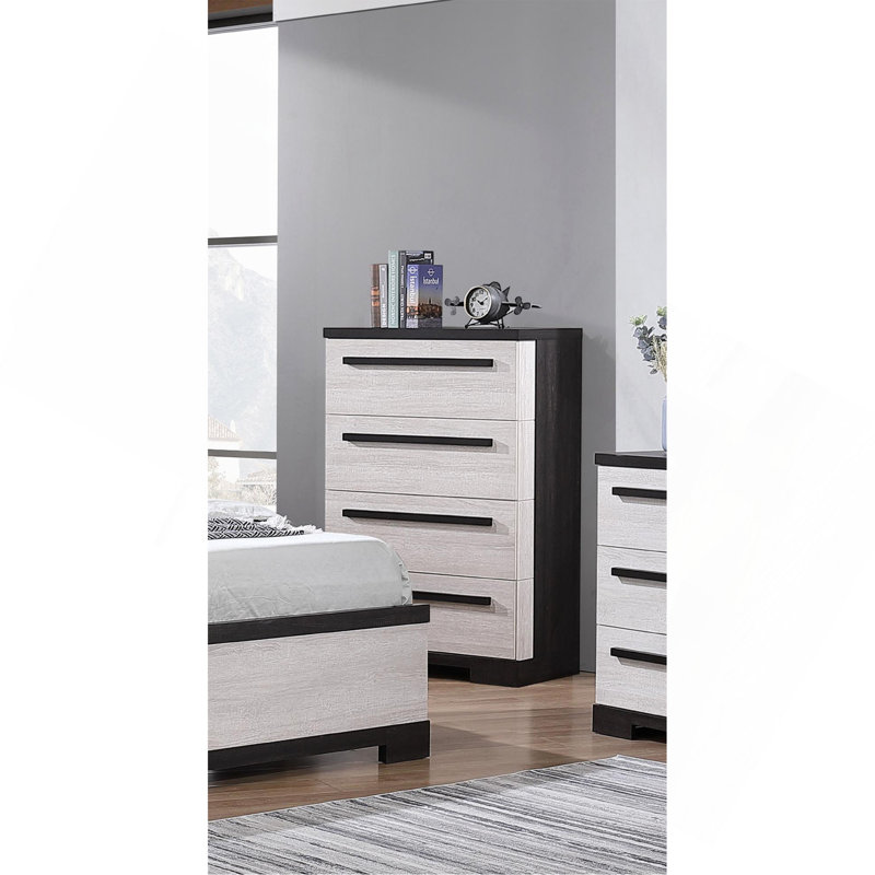 Mobilier de chambre à coucher 1 tiroir 4 pièces, Noir blanc