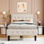 2 lits plateforme tapissier beige de taille simple - lit robuste et moderne, look frais