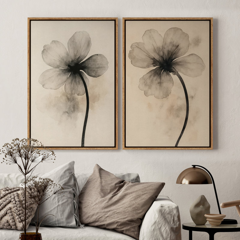 Art mural encadré sur toile - Neutres motifs floraux abstraits - 24 po x 36 po, H 24 po x l 16 po, Naturel