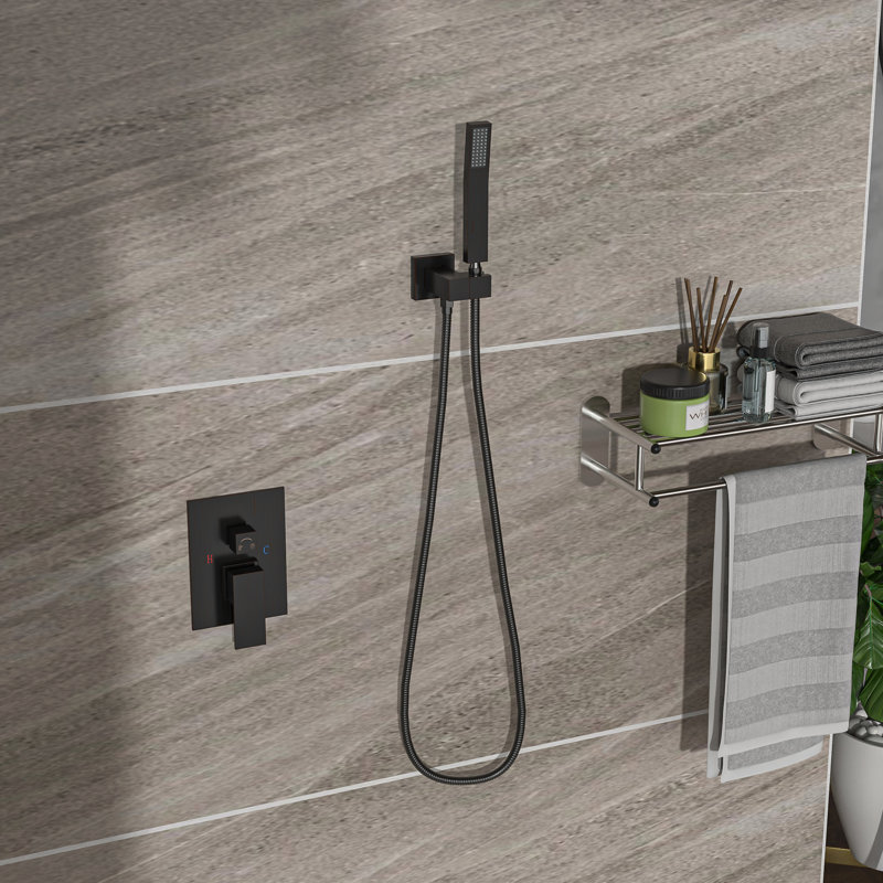 Douche de plafond double - trousse de fonction de soupape en acier inoxydable bronze huilé 360 ajustable équilibré, Noir mat