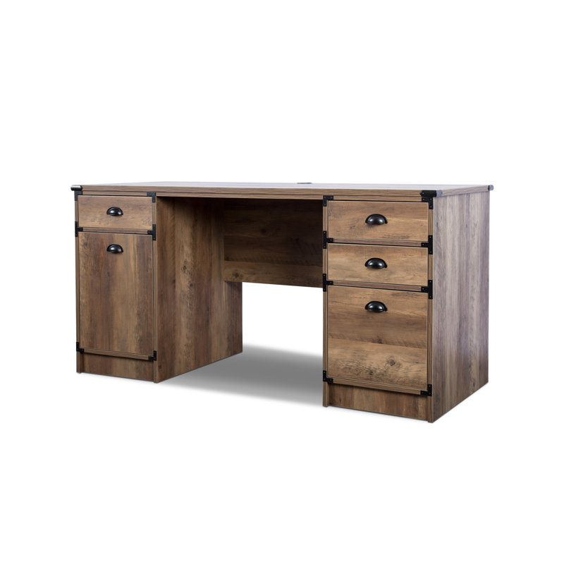 Wycombe 59'' Wide 4 Drawer Wood Grain Farmhouse Computer Executive Desk, Rustic Oak