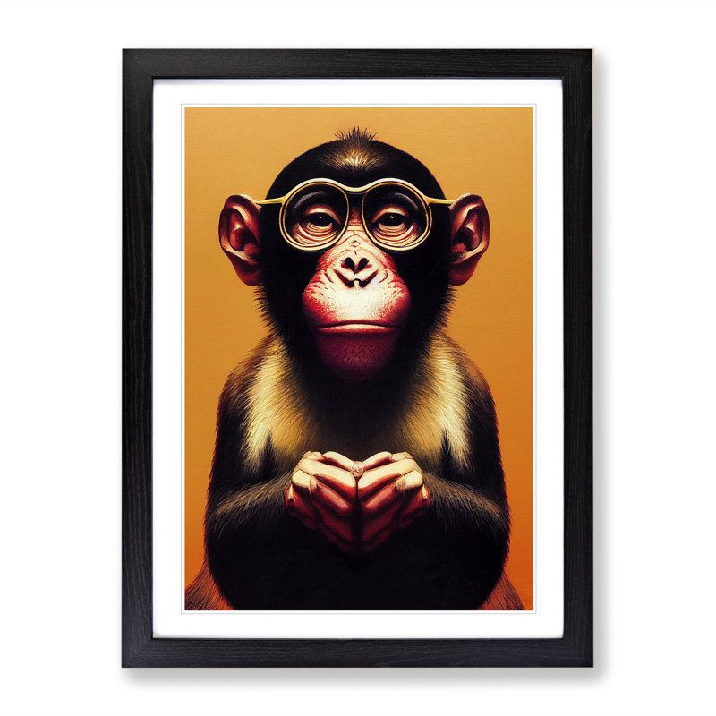 Monkey In Glasses No.2 - Framed Print, Black, 34cm H x 25cm W