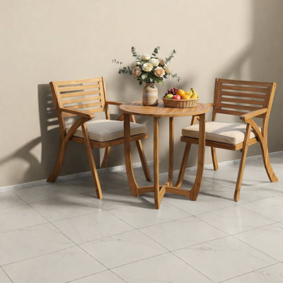 Modern Patio Bar Sets, 3 Piece Acacia Wood Bistro Set with Cushions