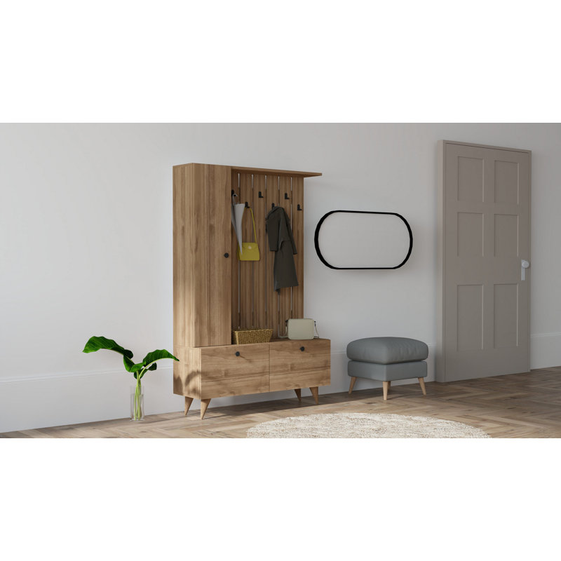 Walnut Hall Stand with 100% Melamine Coated Particle Board, 44.1 x 67.0 x 13.8 inches | Modern & Stylish Design, Durable & Functional, Perfect for Entryways & Hallways | Elegant Solid Color Brown Finish