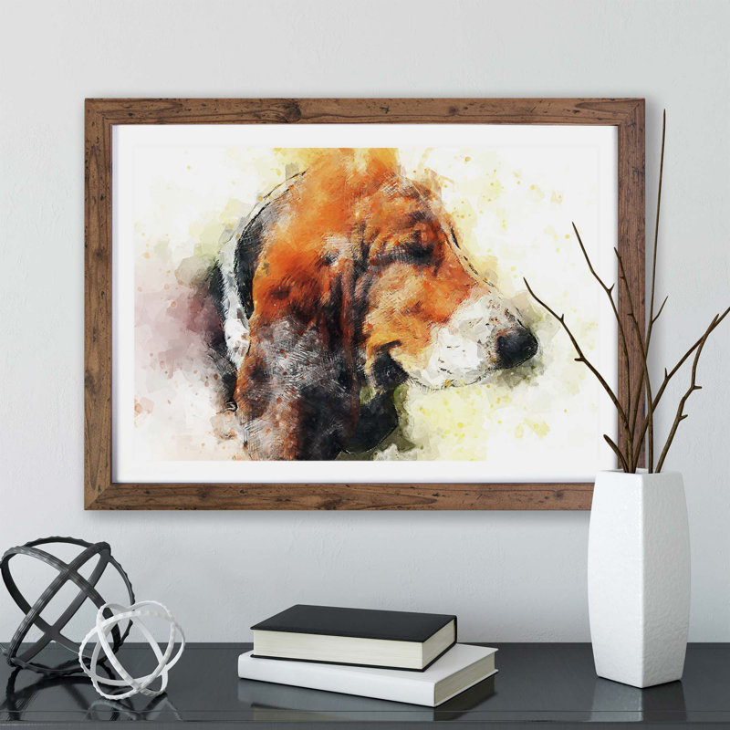 Basset Hound Dog - Single Picture Frame Painting, 45cm H x 63cm W x 2cm D, Walnut