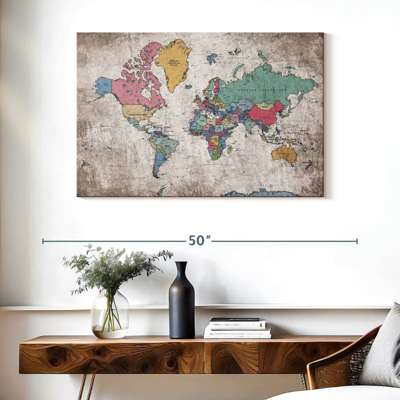Keiri Geographic World Map III, 26" H x 39" W