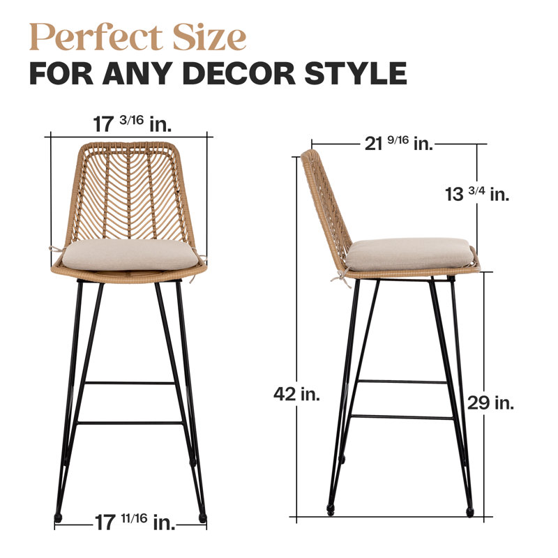 Tabouret d'extérieur en osier avec coussin Chateau, Tabourets de bar - 29 po