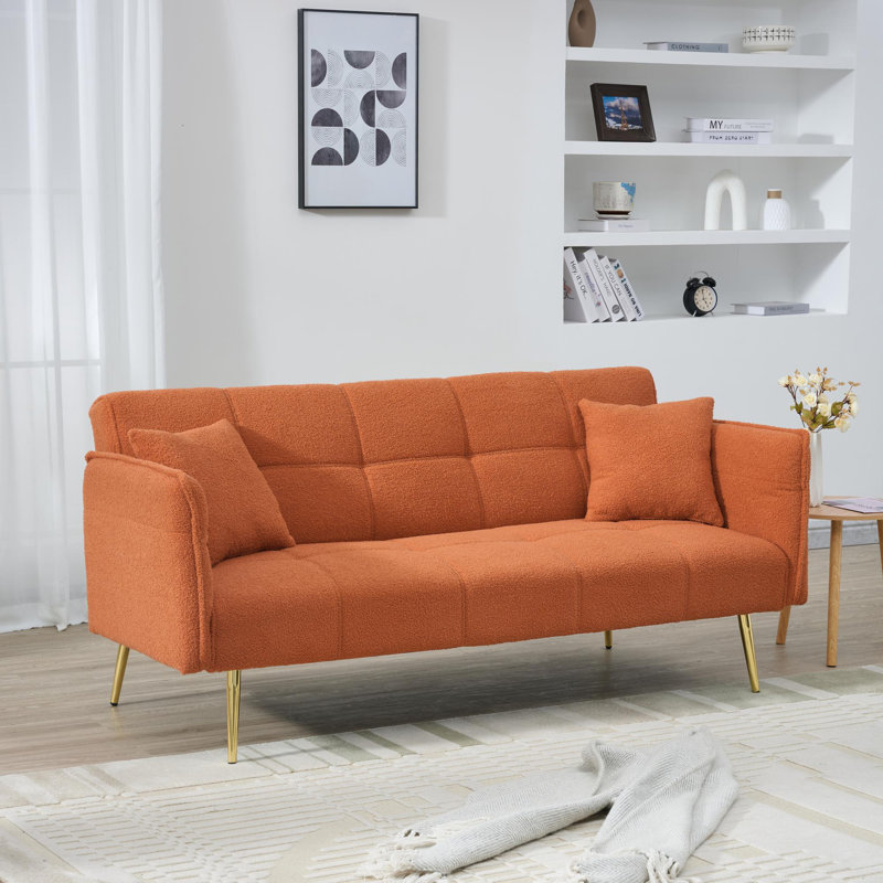 70-inch teddy fleece sofabed, convertible futon sofabed with adjustable arms and backrest, modern love sofa for living room and bedroom.