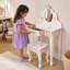 Grande coiffeuse Teamson Kids Princess & Frog Kids, miroir et tabouret, impression rayée avec tiroirs pour le rangement