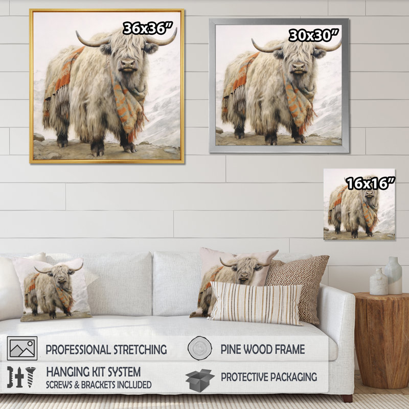 " Wild Yak V ", 16" H x 16" W x 1" D, Black Single Picture Framed