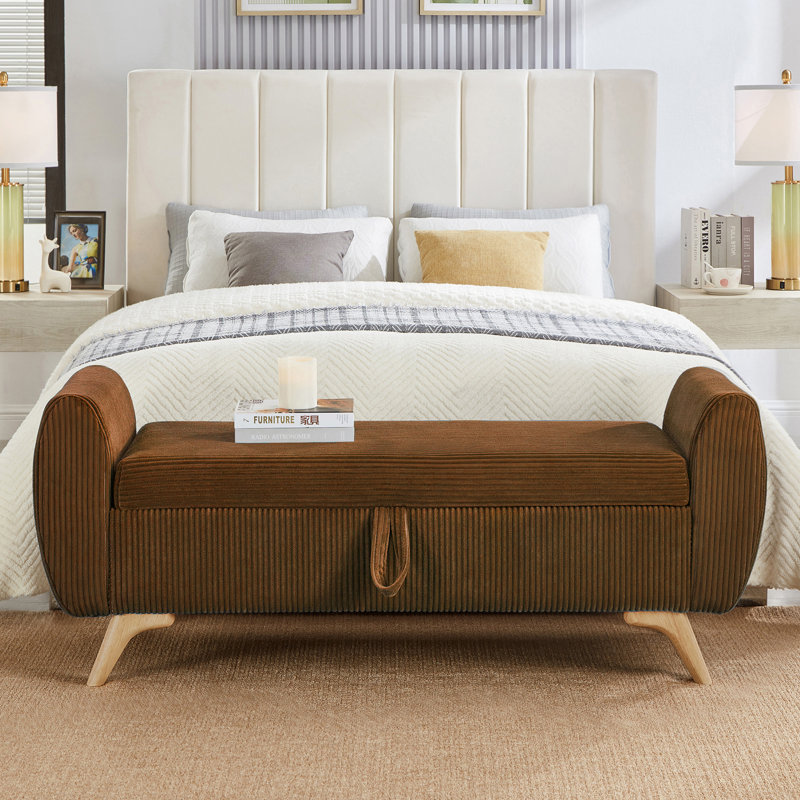 Banc de rangement rembourré en velours côtelé de 57 po