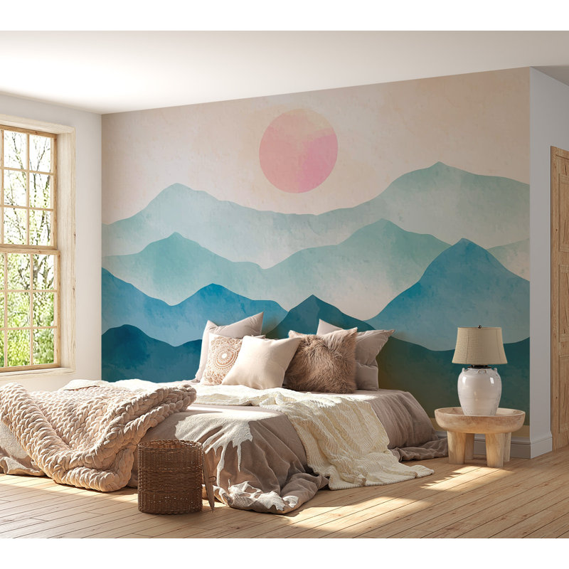 Murale pelez et collez de qualité supérieure - Misty Mountain Sunrise, L 96 po x l 120 po