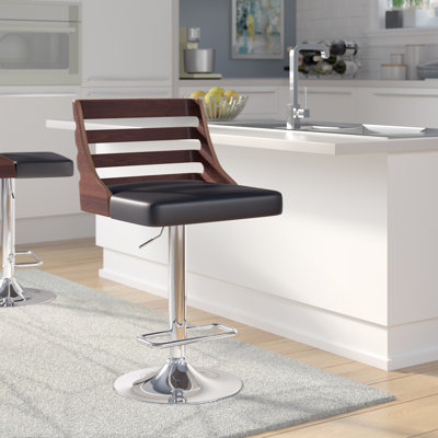 Delphine Swivel Upholstered and Faux Leather Adjustable Height Bar Stool