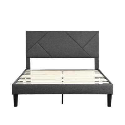 Modern Full Size Upholstered Bed With Headboard And Mattress Foundation, Strong Wood Slat Support, Grey, No Box Spring Needed, Easy Assembly, 500 Lbs Load Tolerance Grey Frame Headboard, Base, Slats,