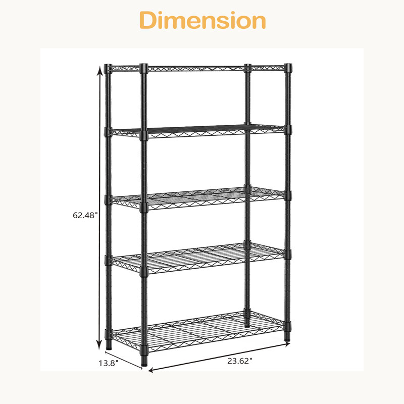 Étagère de rangement en acier robuste à 5 niveaux 1250 lb en acier robuste pour la maison, la cuisine et le bureau