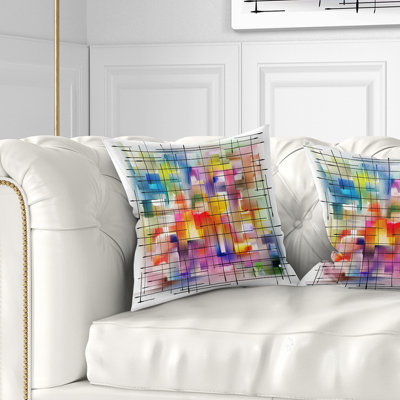 Designart 'Colourful Stain Design with Grid' Abstract Throw Pillow